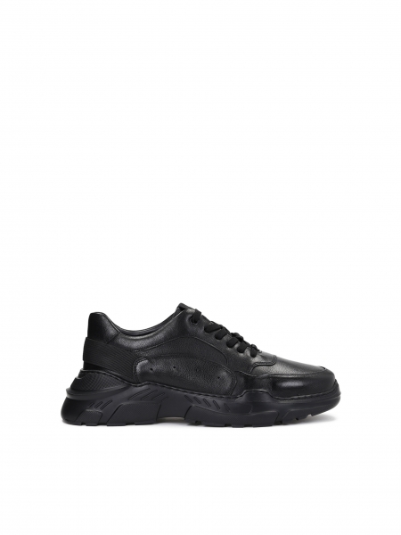 Skórzane czarne sneakersy męskie z tekstylną taśmą BARNES