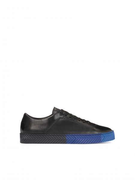Skórzane sneakersy męskie z czarno-niebieską podeszwą LEONID