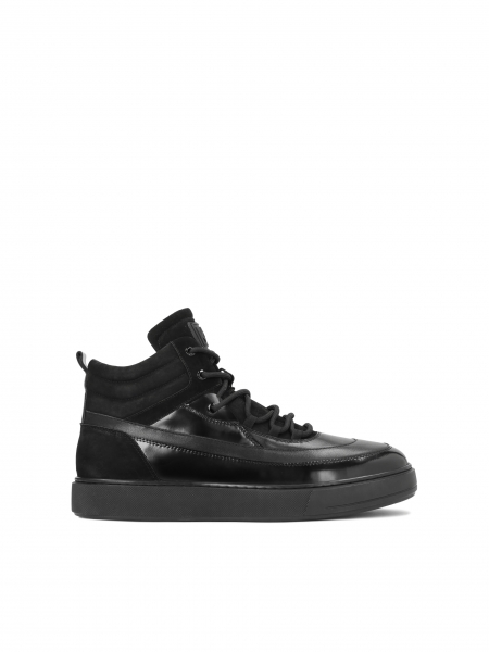 Czarne skórzane sneakersy męskie w nowoczesnym stylu DORAN