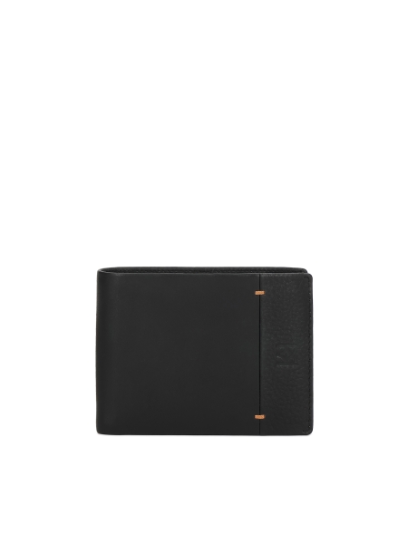 Czarny portfel zdobiony brązowymi nićmi ALEKSY