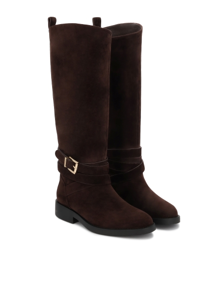 Brązowe wsuwane kozaki z zamszu VESLINA