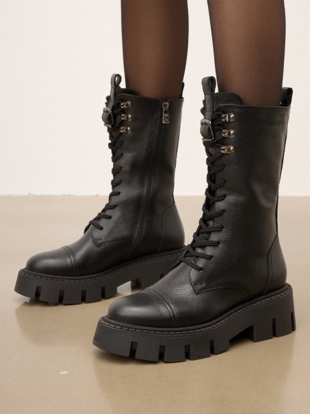 Skórzane trzewiki glany z wysoką cholewką THALIE