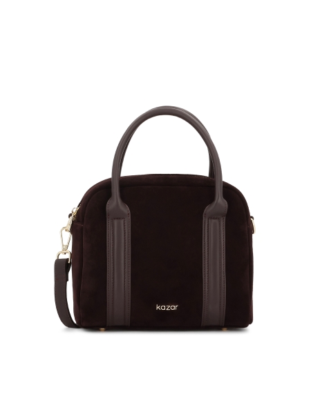 Ciemnobrązowa torebka zamszowa ze skórzanymi uchwytami ARLENA