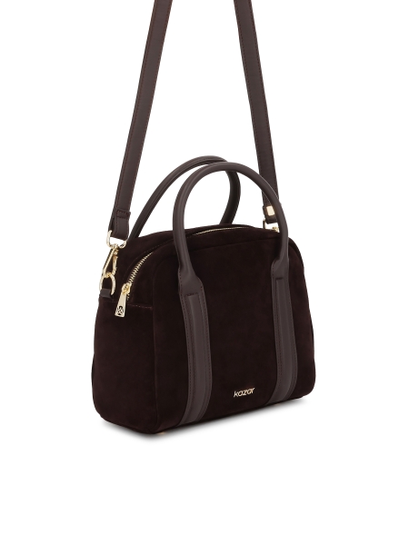 Ciemnobrązowa torebka zamszowa ze skórzanymi uchwytami ARLENA