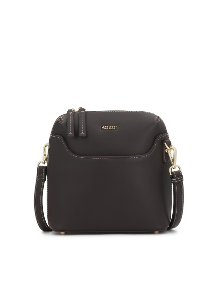 Ciemnobrązowa skórzana torebka na ramię z odpinanym paskiem CARIN