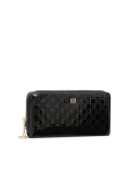 Duży czarny portfel z lakierowanej skóry z tłoczonym wzorem ROLETTE