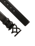 Klasyczny czarny pasek z logowaną klamrą   MANUELA