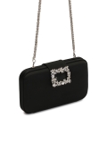 Czarna torebka wieczorowa z tkaniny z biżuteryjnym zapięciem FOREVER