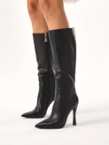 Czarne skórzane kozaki na wysokim obcasie FLORIEN