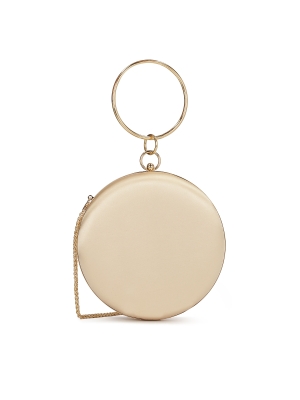 Sztywna okrągła torebka ze złotej tkaniny