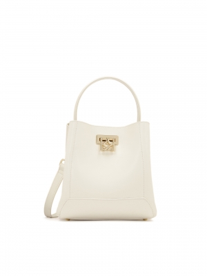 Kremowa skórzana torebka do ręki i na ramię