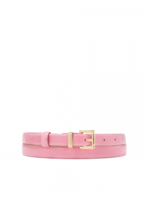 Wąski różowy pasek do sukienki ze złotą klamrą 