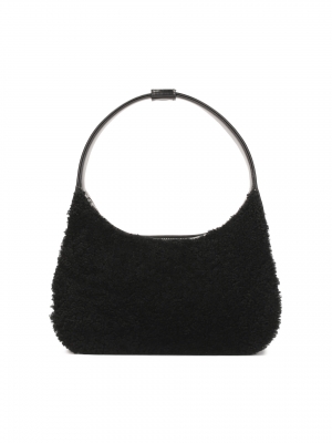 Czarna torebka na ramię ze skóry i wełny owczej