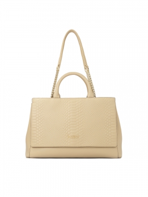 Beżowa torebka ze skóry z podwójnymi uchwytami