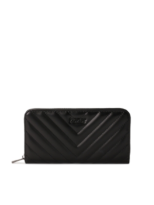 Pikowany czarny portfel z błyszczącej skóry 