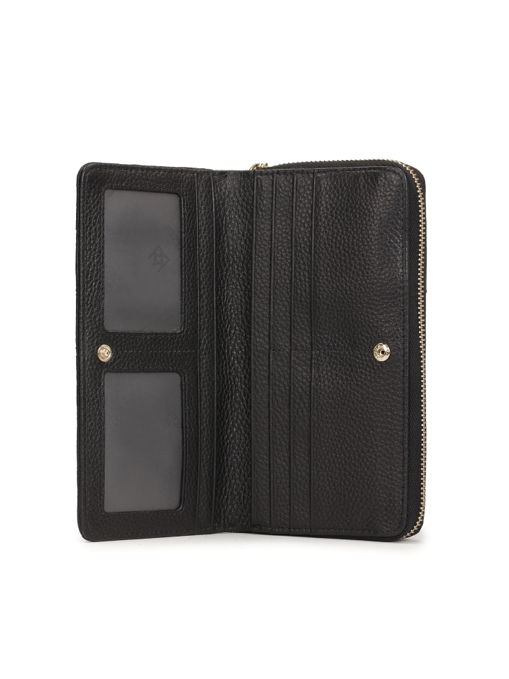 Duży czarny portfel na zamek zdobiony nitami  ROLETTE