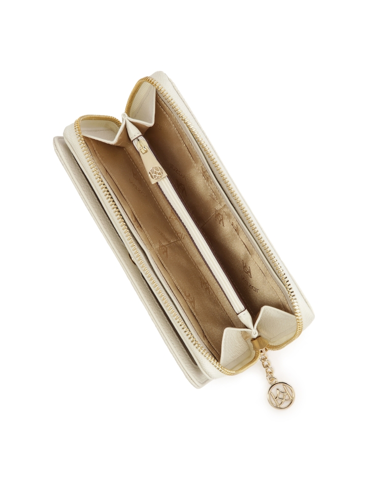 Biały portfel z tłoczonej skóry zamykany suwakiem  ROLETTE