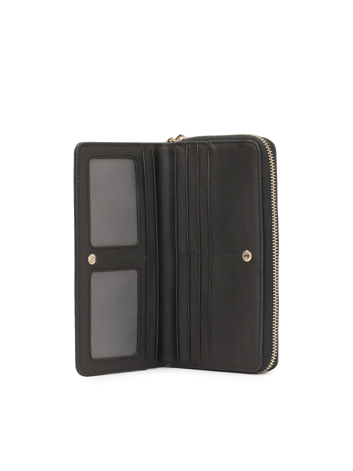 Duży czarny portfel z lakierowanej skóry z tłoczonym wzorem ROLETTE