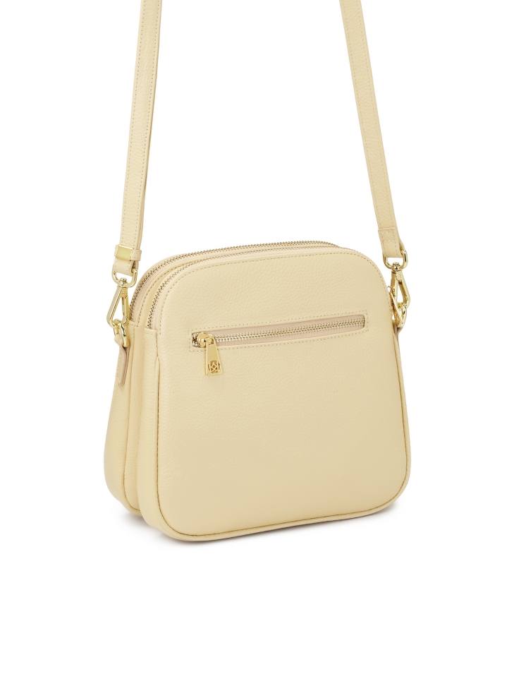 Kremowa skórzana listonoszka z dwoma komorami POLINE