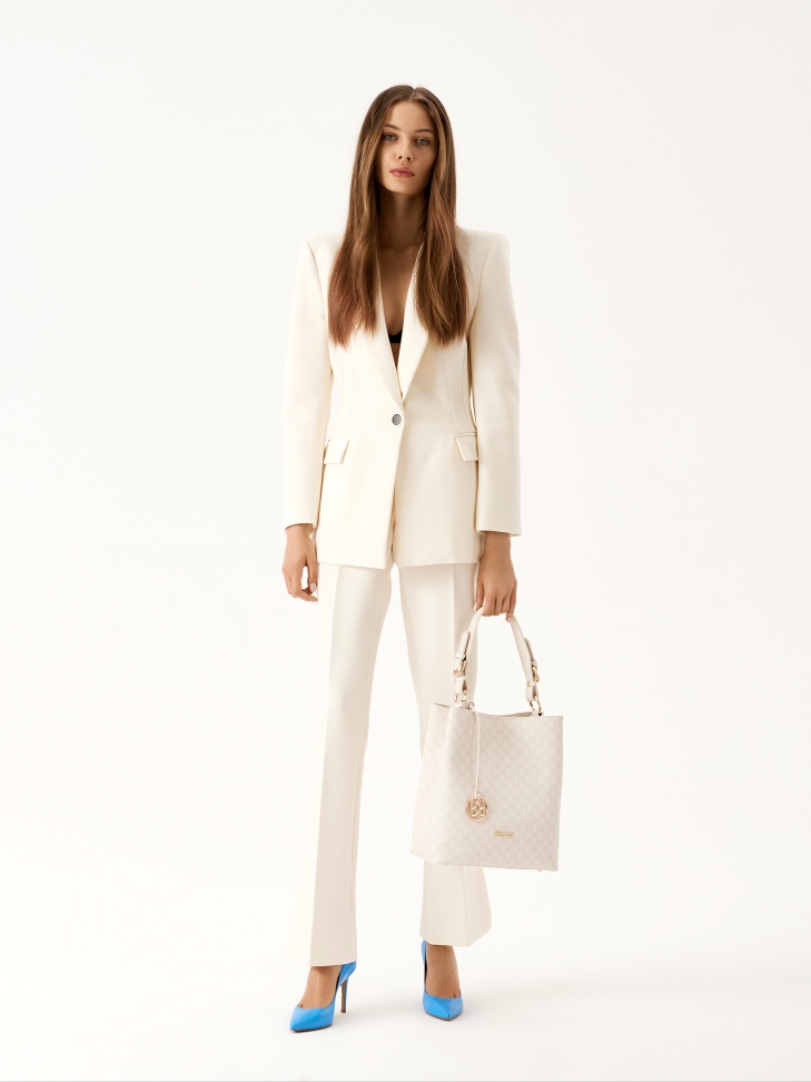 Skórzana torebka z beżowym printem VICTORIA