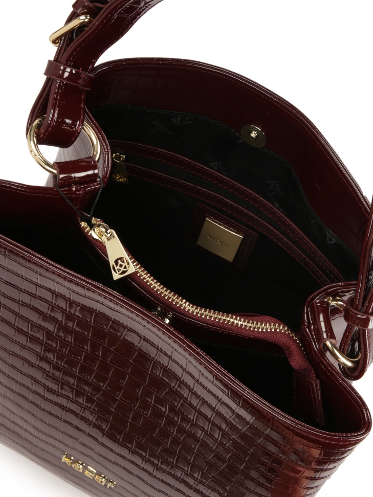 Bordowa lakierowana torebka w egzotyczny wzór VICTORIA