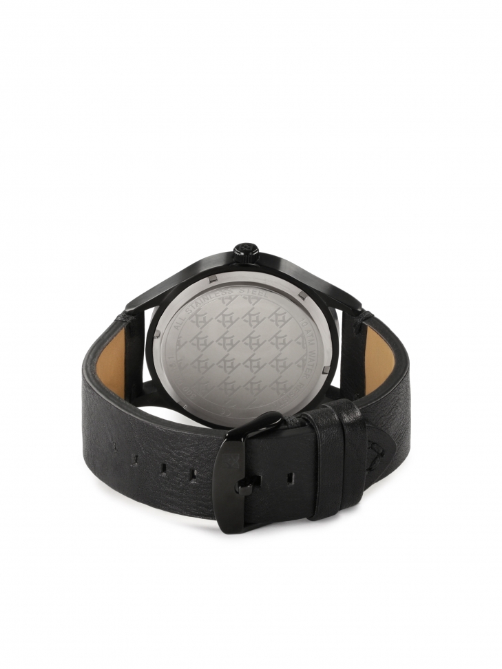 Czarny zegarek na skórzanym pasku DAILY LOOK 