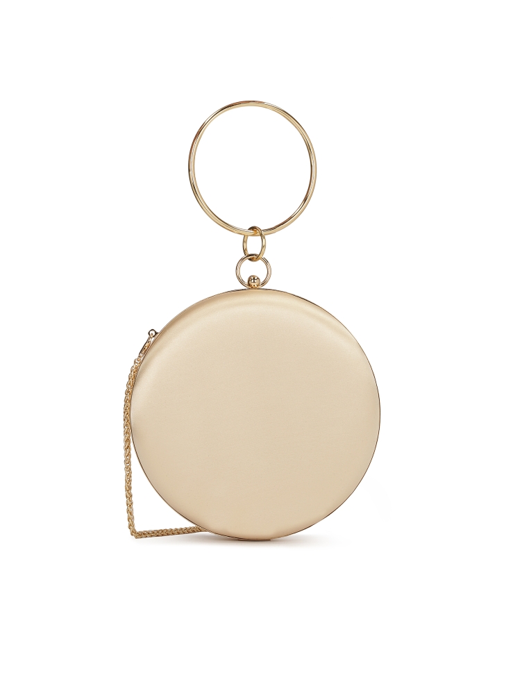 Sztywna okrągła torebka ze złotej tkaniny NEGRA