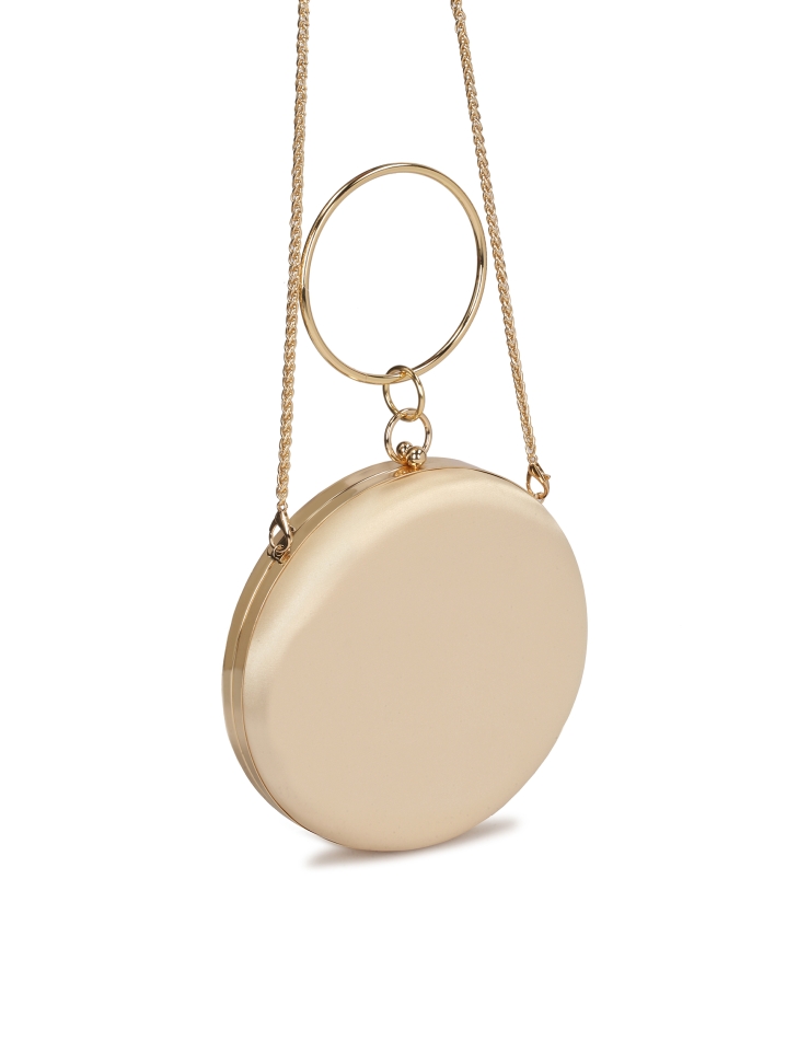 Sztywna okrągła torebka ze złotej tkaniny NEGRA