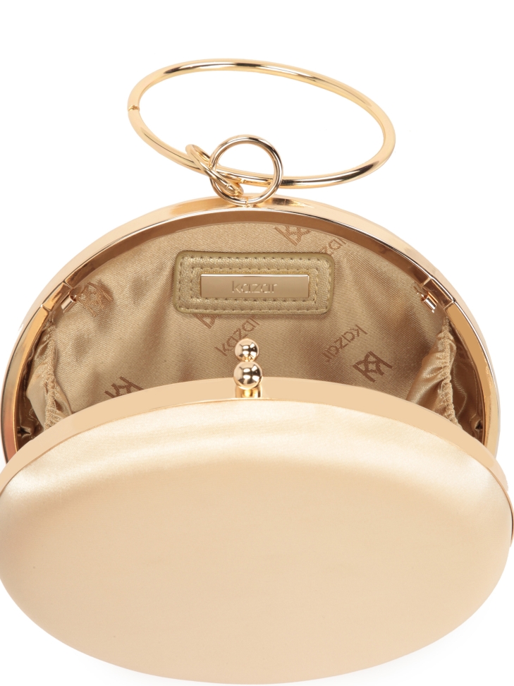 Sztywna okrągła torebka ze złotej tkaniny NEGRA