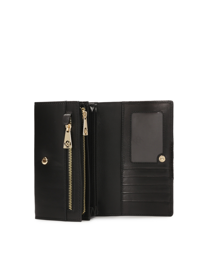 Czarny portfel ze skórą z naturalnym włosiem SANTI