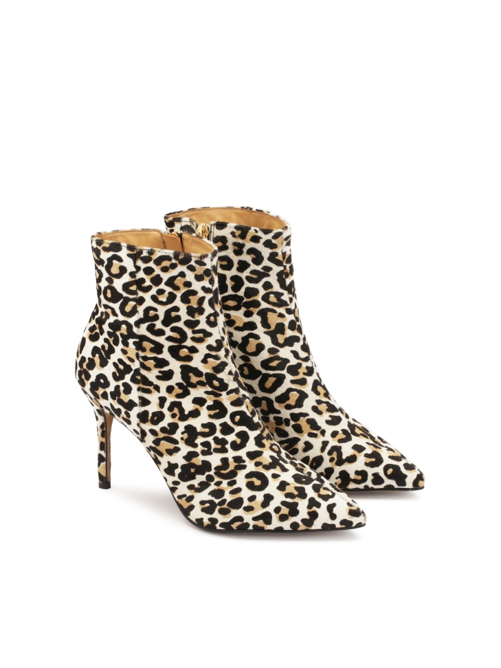 Botki w cętki ze skóry z naturalnym włosiem JACKIE