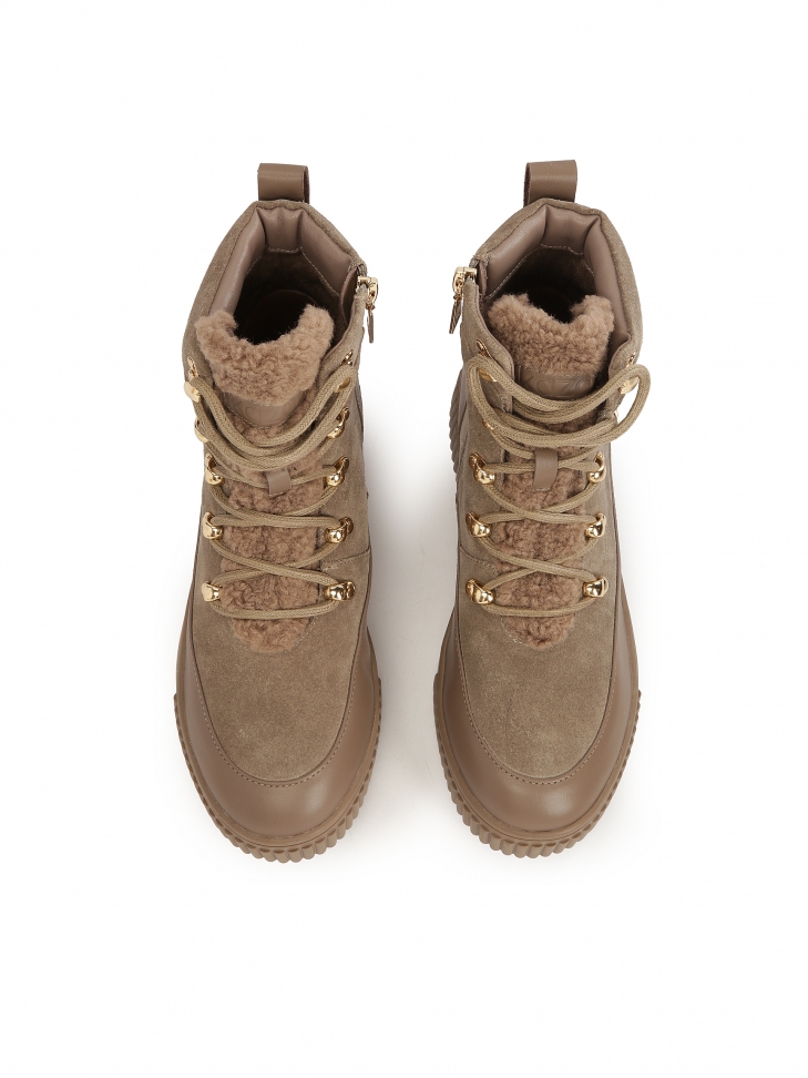 Trzewiki z zamszu i gładkiej skóry w kolorze taupe CHESTNUT