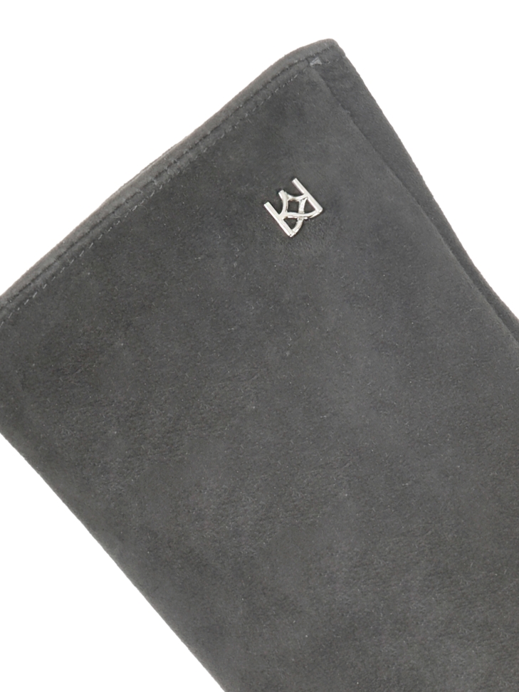 Szare damskie rękawiczki z miękkiego zamszu z subtelnym logo FRIO