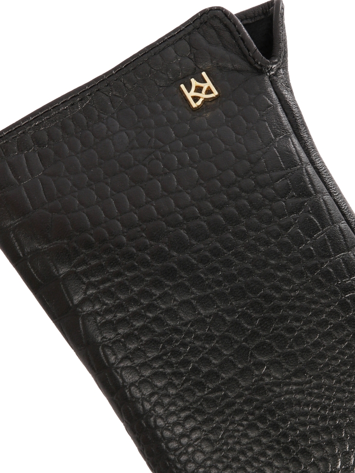 Czarne rękawiczki zdobione wstawką kroko FRIO