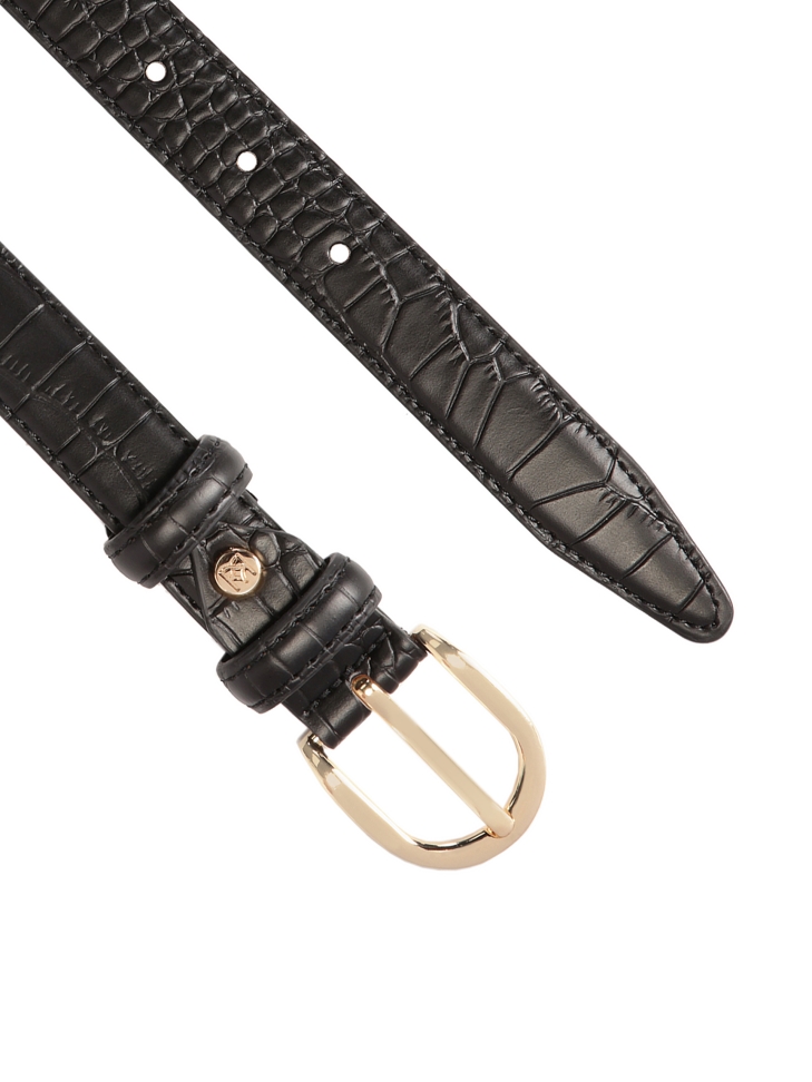 Czarny pasek z tłoczonej skóry KEYA