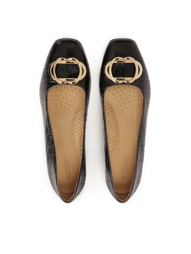 Czółenka z czarnej skóry tłoczonej w zwierzęcy print  GAURA