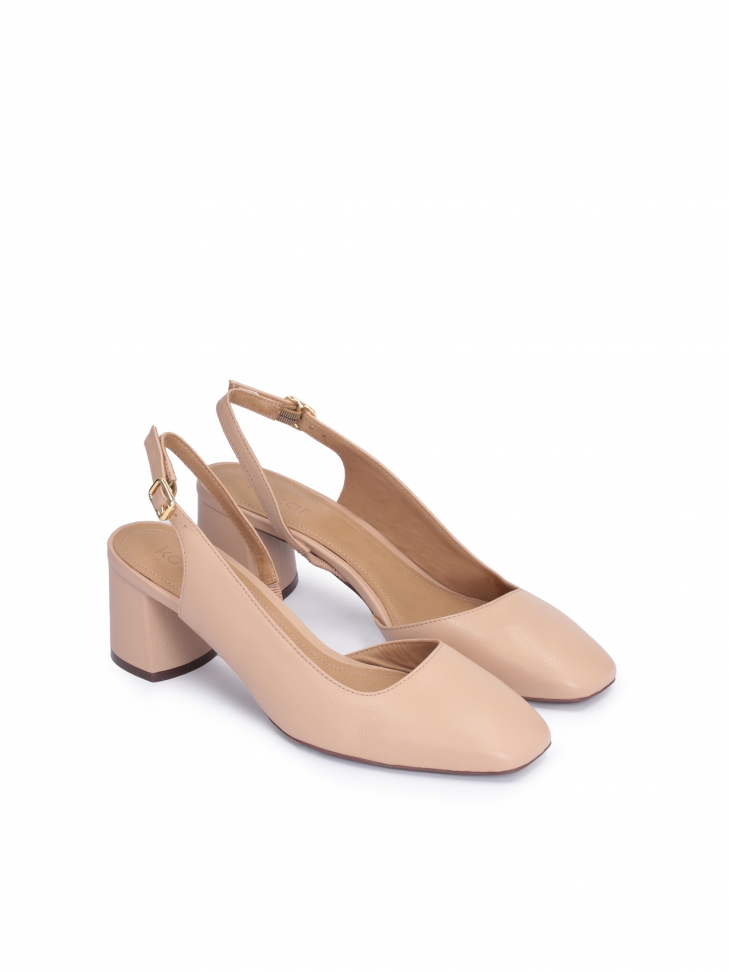 Skórzane beżowe czółenka z odkrytą piętą i pełnym noskiem GAURA