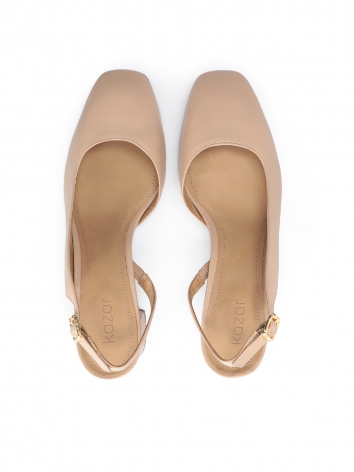 Skórzane beżowe czółenka z odkrytą piętą i pełnym noskiem GAURA