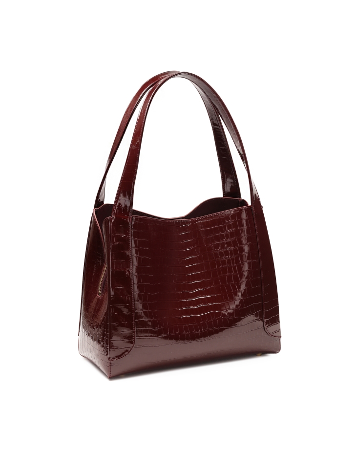 Torebka na ramię z błyszczącej bordowej skóry ANGE