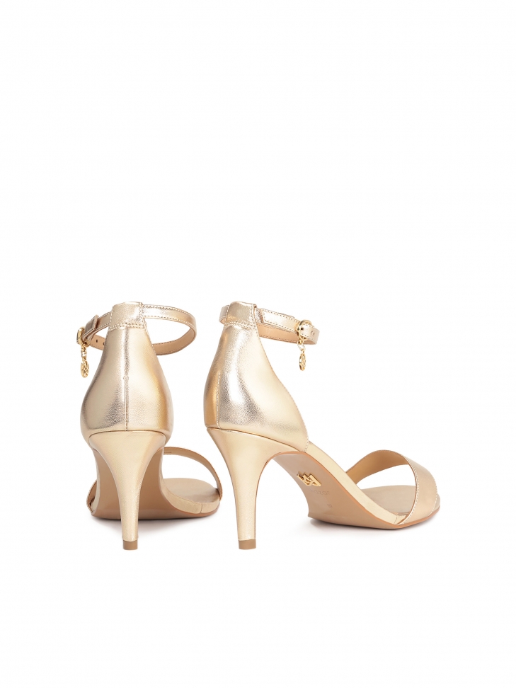 Skórzane złote sandały na wygodnym obcasie BELLAROSE