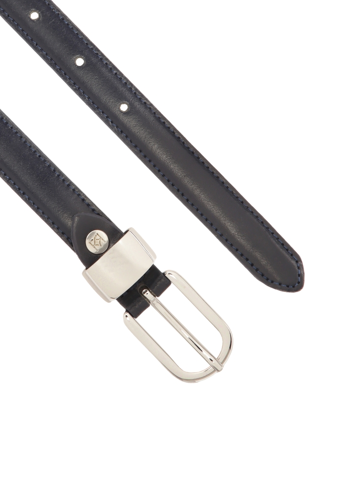 Wąski granatowy pasek ze srebrną klamrą  NOBLE