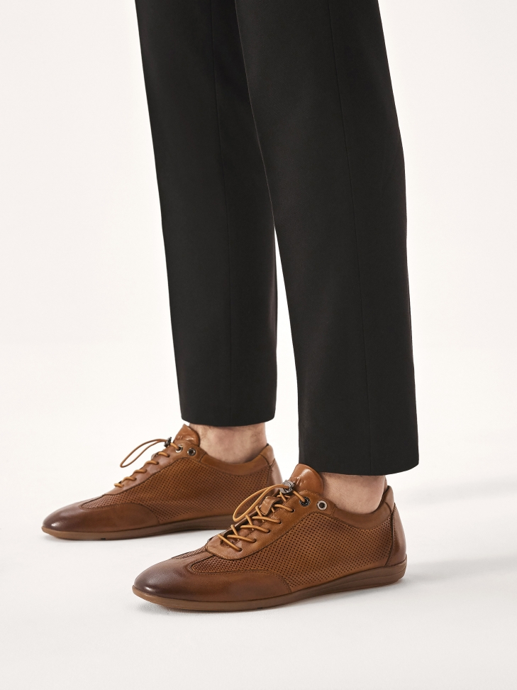 Skórzane casualowe półbuty męskie z perforacją MELLAN