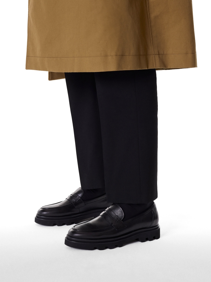 Czarne skórzane loafersy męskie na karbowanej podeszwie KS LYNX