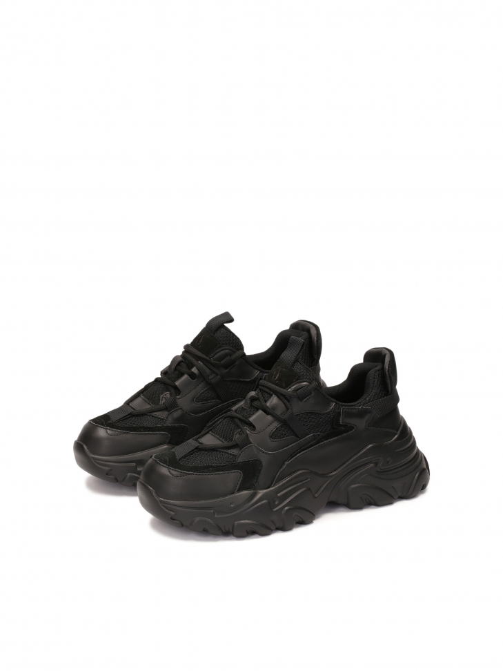 Nowoczesne czarne sneakersy damskie na grubej podeszwie KS IRA