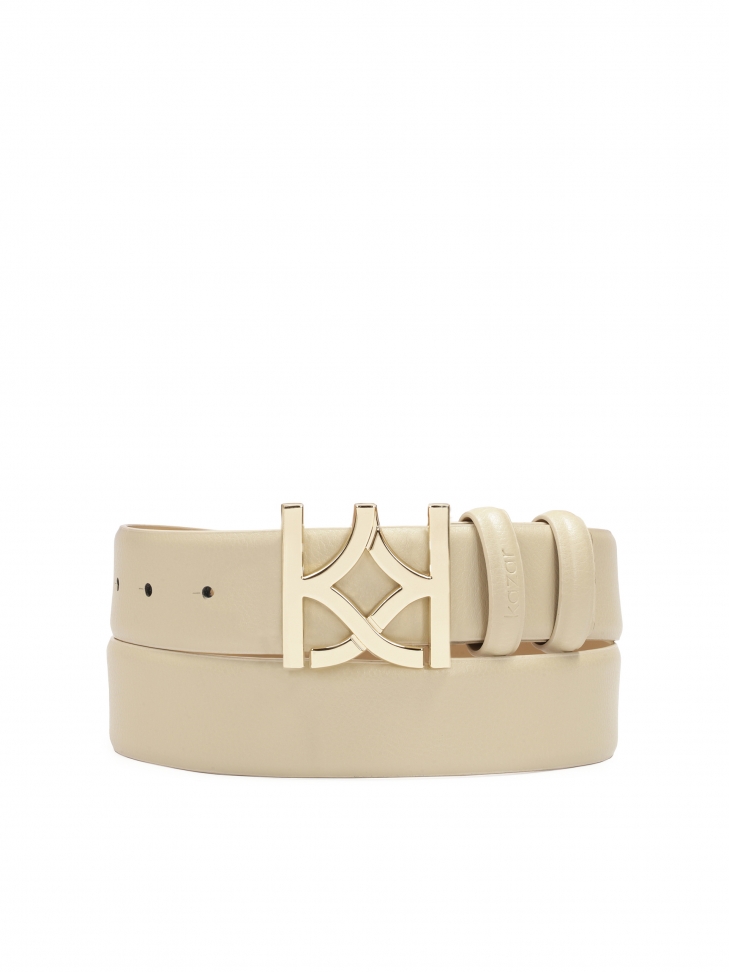 Beżowy pasek z gładkiej skóry z efektowną klamrą  MANUELA