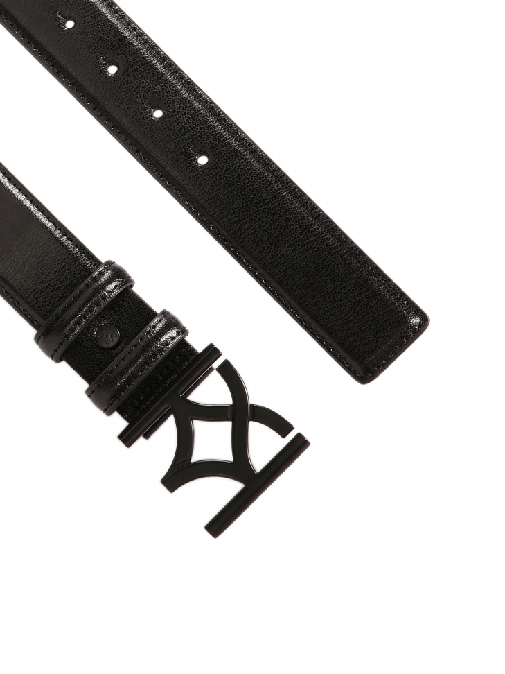 Klasyczny czarny pasek z logowaną klamrą   MANUELA