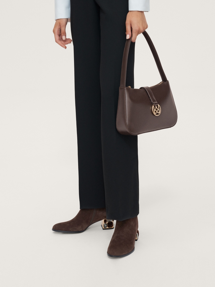 Brązowe botki z zamszu z pięknie zdobionym obcasem KATHLEEN