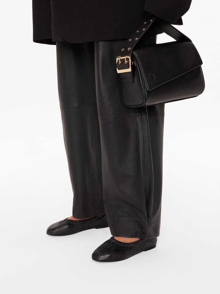 Czarne skórzane baleriny z gumką MAGALIE