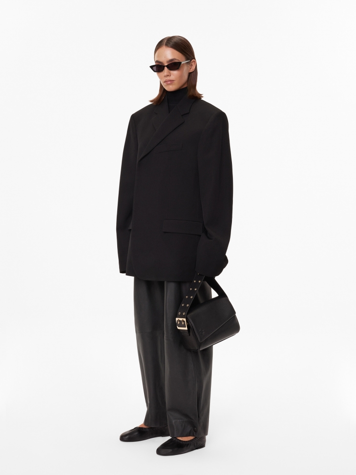 Czarne skórzane baleriny z gumką MAGALIE