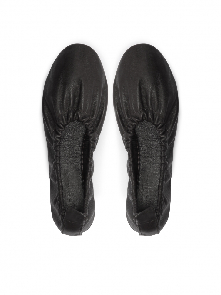 Czarne skórzane baleriny z gumką MAGALIE